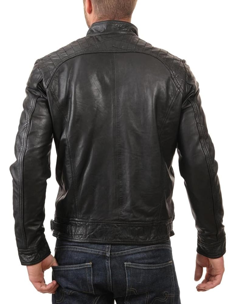 Men Cow Real Leather Jacket Slimfit Biker Coat C038 XS Black